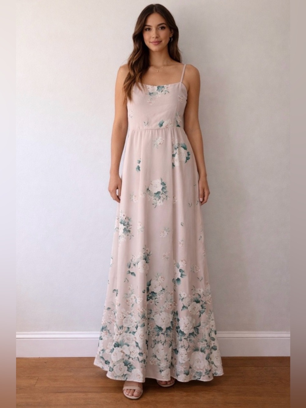 New Show Me Your Mumu Heather Maxi Dress Blush Pink Floral Tie Back Size S